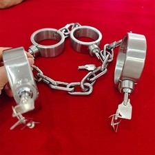 Bondage Heavy Duty Handcuffs Ankle Cuffs Press Lock Restraint Set with Chain SM