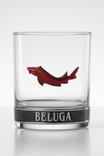 Beluga Tumbler Glas – Original Beluga Vodka Glas mit rotem Stör – Exklusives He