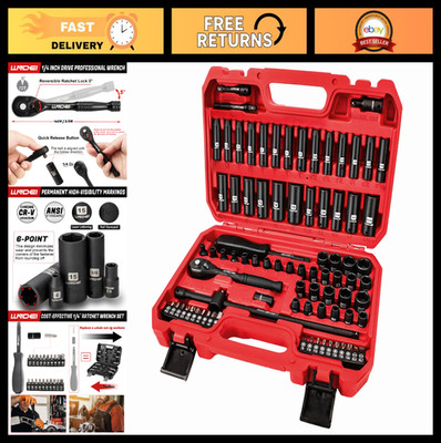 83-Piece Impact Socket Set, 1/4'' Drive, SAE & Metric, 72T Ratchet Wrench, Tools