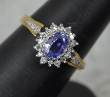Classic Ceylon Sapphire and Diamond 18ct Gold Cluster Ring