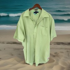 Tommy Hilfiger 100 Linen Green Shirt XL Beachy Tropical Breezy Vacay Cocktail