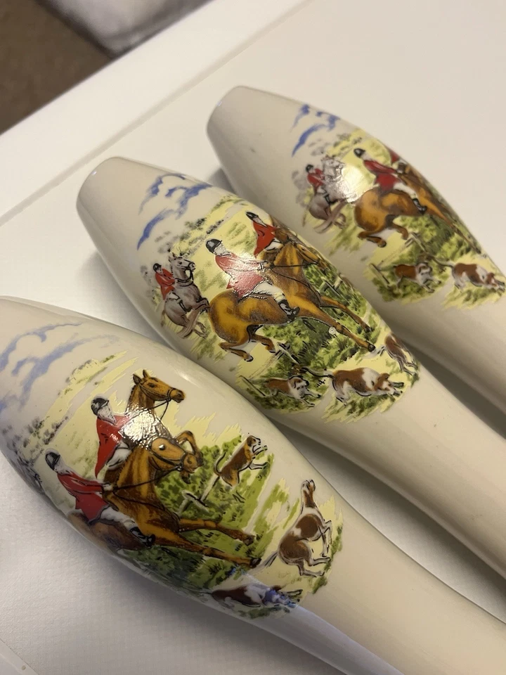 Vintage Ceramic Cask Ale Beer Pump Handle Hunting Scene Set Of Three 3 - Image 2 of 4