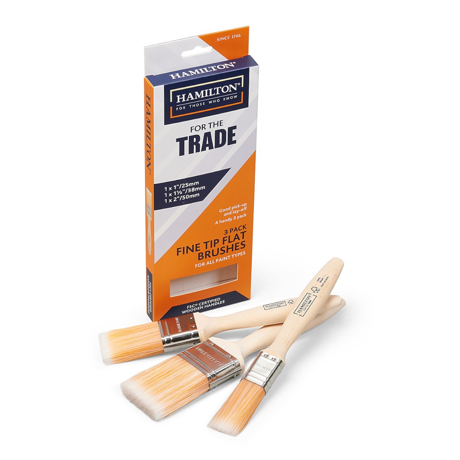 Hamilton Fine Tip Paint Brushes 3 Pack for Smooth Professional Finish set tool