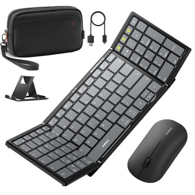 Inateck Wireless Faltbares Tastatur und Maus Set, 3 Bluetooth Kanäle Schwarz
