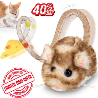 Interactive MigiMouse Cat Toy 360° Rolling & Spin with Wiggling Tail (Brown Long