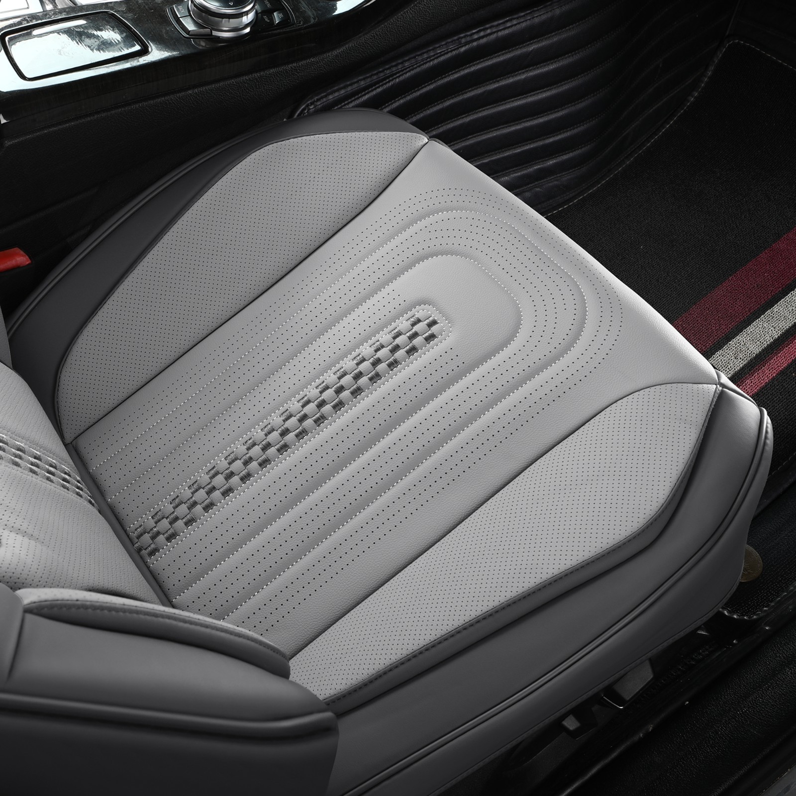 Menifomory Leather Seat Covers with Lumbar Support Fit Car Auto SUV Gray