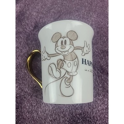 Disney Mickey Mouse ''Happiness is a State of Mind'' Gold trimmed Mug New