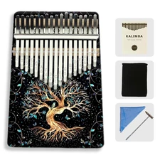 17-Key Kalimba Thumb Piano – Portable Finger Piano with Sacred Tree Design, R...