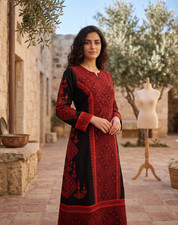 Palestinian Tatreez Dress Vibrant Multicolored Floral Thobe Embroidered Abaya