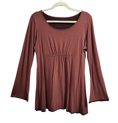 Peruvian Connection Tunic Top Size S Burgundy Pima Cotton Ruched Flared Sleeve