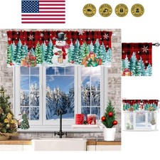 Snowman Christmas Valance Curtain for Kitchen 18"X54" Red Christmas Decoratio...