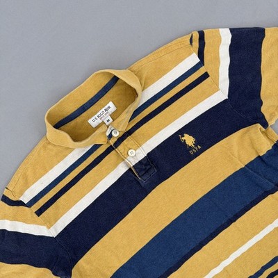 U.S. Polo Assn Polo Shirt Womens Medium Yellow Blue Striped Short Sleeve