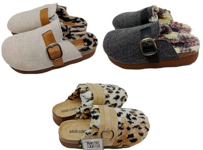 MUK LUKS WOMEN'S SLIP ON MULE CLOG SLIPPERS WAVED SOLE sz 6 BEIGE, CHEETAH, GREY