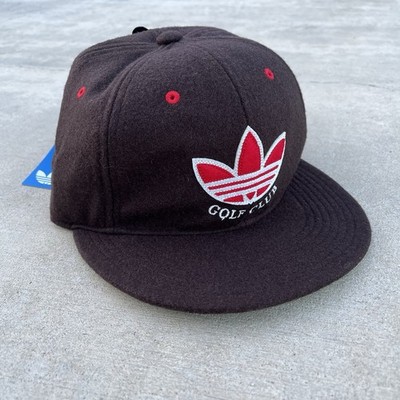 RARE Adidas Originals Golf Club Hat Brown Flat Brim Trefoil Wool Adjustable NEW