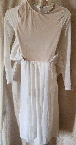 Womens Balera SA White Dress Dance Outfit Long Sleeve Sheer Drape Back