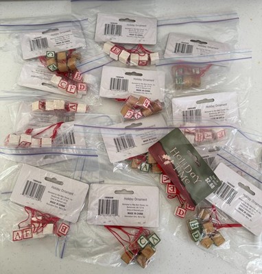 Lot of 14 A B C D E F ALPHABET BLOCKS CHRISTMAS ORNAMENTS for Trees Crafts Decor