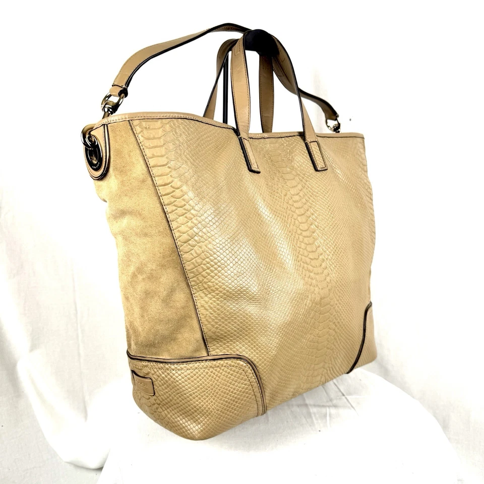 Coach Hadley Leather Shoulder Bag Tote Satchel Beige Snake Skin Suede Authentic - Image 3 of 4