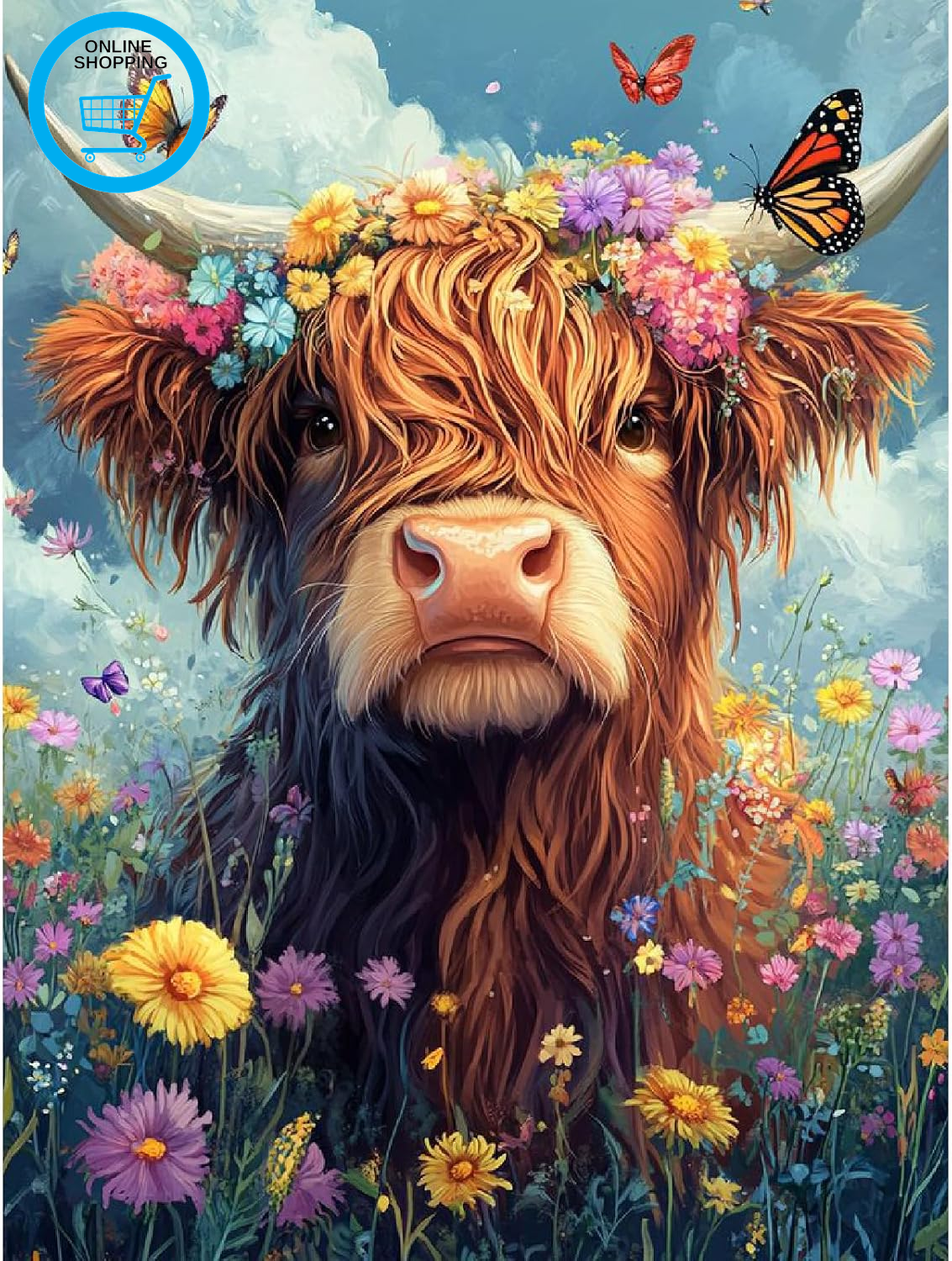 Highland Cow with Flowers Paint by Numbers Kit for Adults,Painting by Numbers,Di
