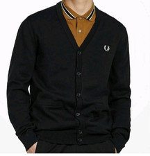 Image of FRED PERRY * BNWT * SIZE XL BLACK MEN'S CLASSIC CARDIGAN RRP £150 - FREE P+P