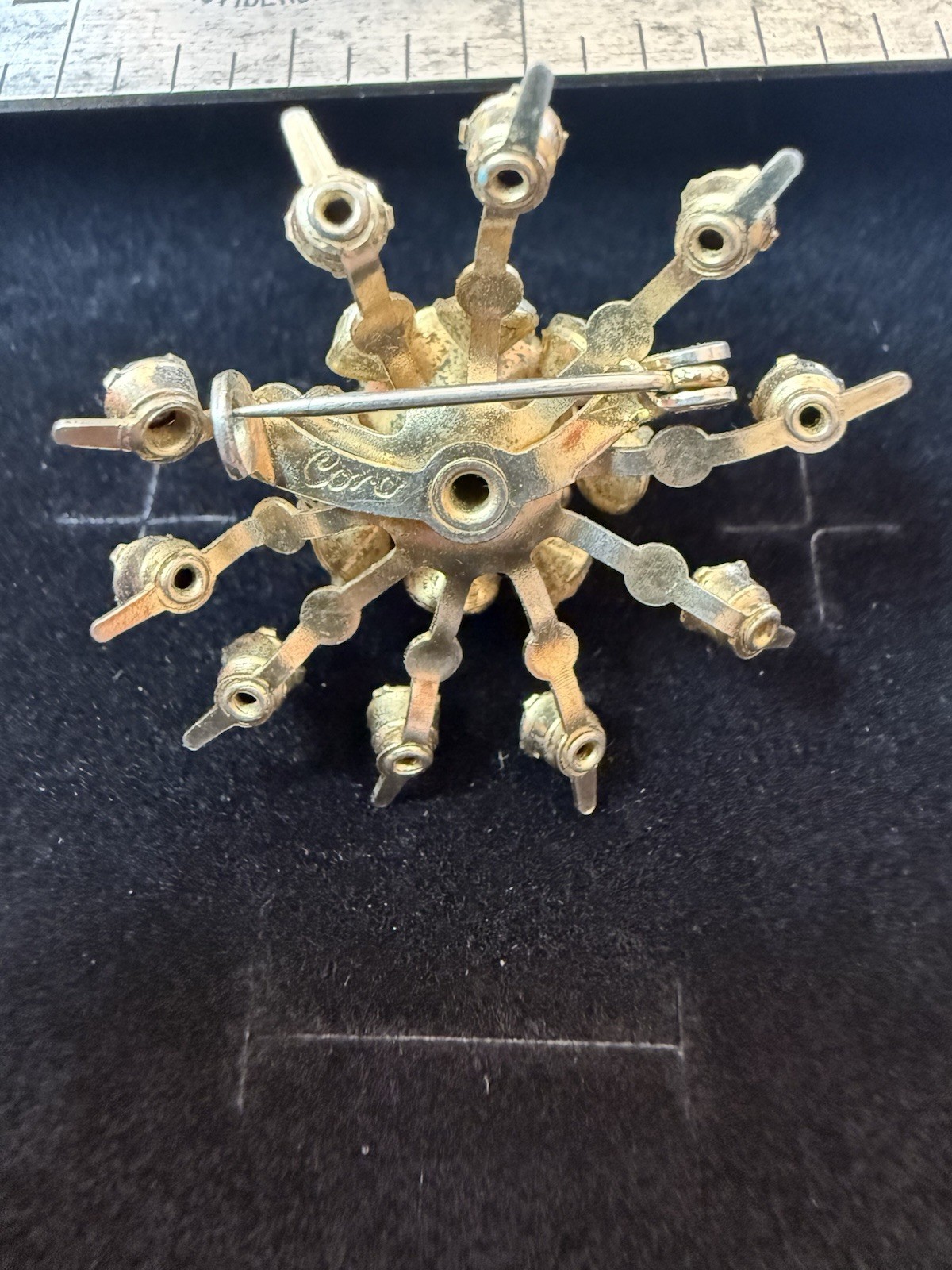 Signed CORO Blue Rhinestone Atomic Starburst Broo… - image 2