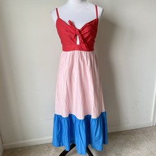 J. CREW Cotton Color-Block Tie Front Tiered Midi Dress—SZ. 2
