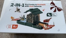 Green Plastic 2-in-1 Bird Feeder & Bird Bath Multi Feeder with Dual Cameras