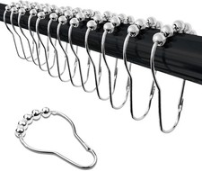 12 Shower Curtain Hooks Rust Proof, Bathroom Set Shower Curtain Rings, Silver