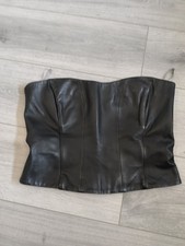 Oasis Black Genuine Real Leather Strapless Bustier Top Size 12  Fully Lined