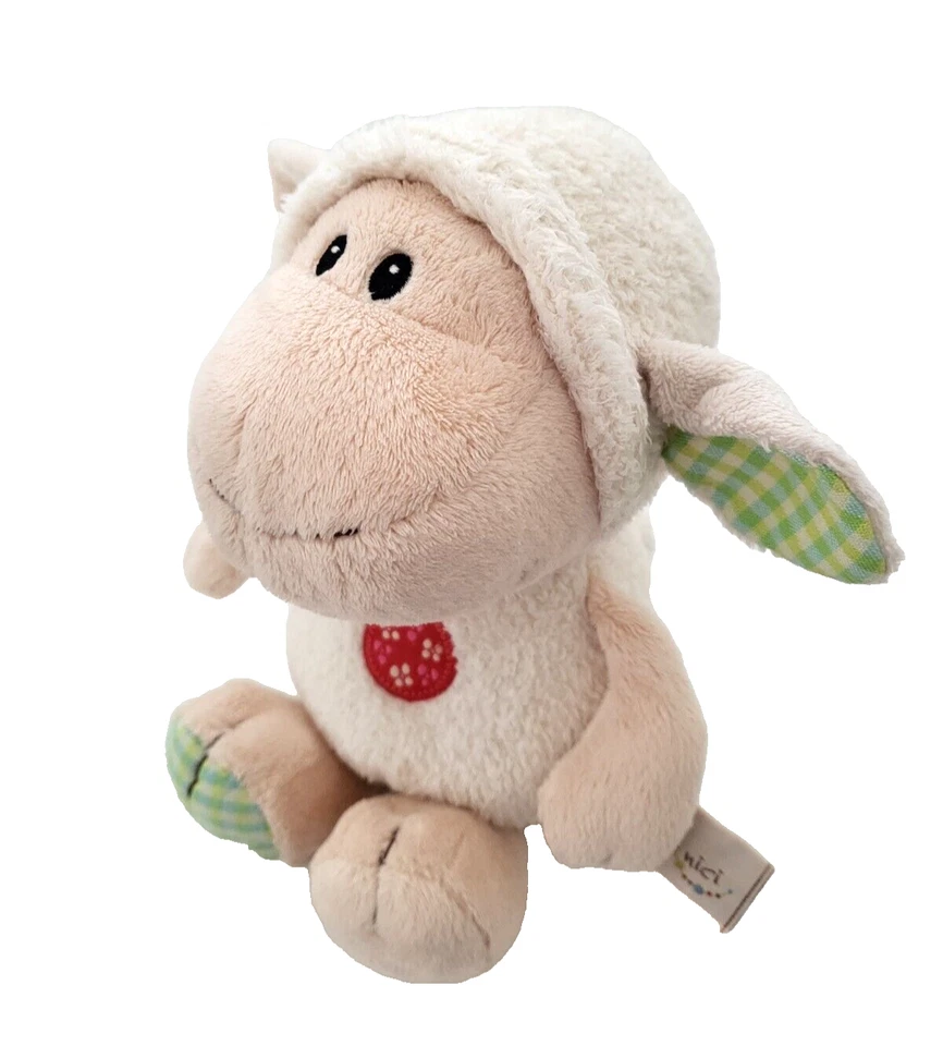 Juguete de peluche para bebé My First NICI cordero oveja 9" verde crema oreja y pie rojo círculo tum Foto 2 de 4
