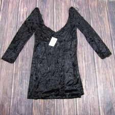Free People Dress Womens Medium Black Crushed Velvet Mini Long Sleeve OB1046907