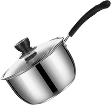 1.3 Qt Stainless Steel Saucepan with Lid – Long Handle Milk Pot for Cooking 