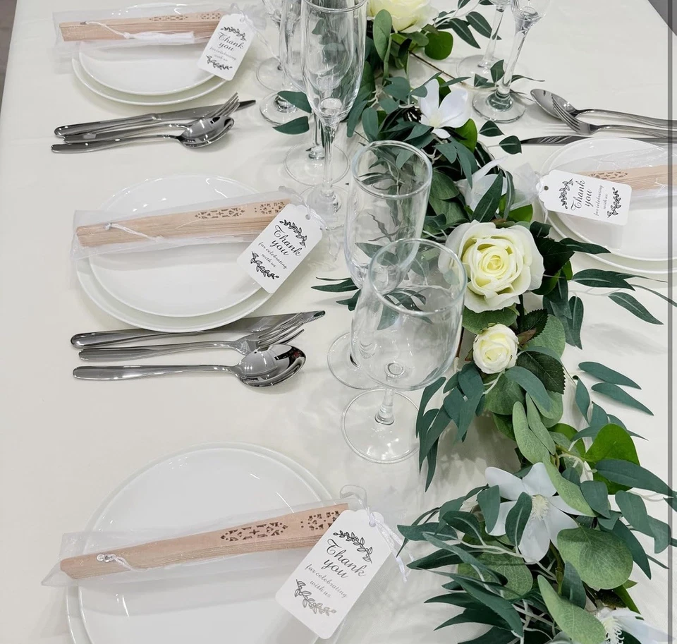 24 Pc Wood Ivory Hand Fan Hand Held Folding Fan with Gift Bags Wedding Favors - Image 2 of 4