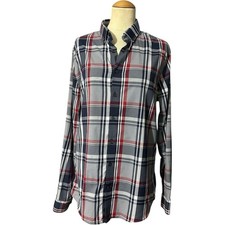 Express Performance Extra Slim Fit Button Down Shirt Mens Plaid Gray Red Size M