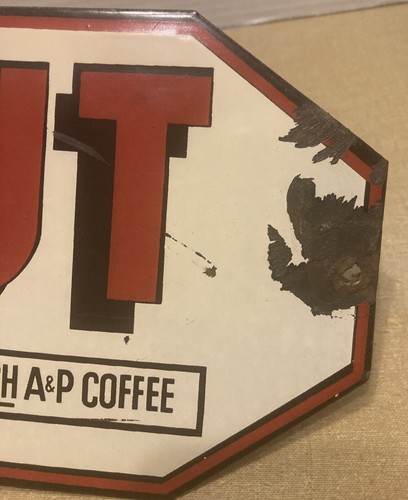 Antique A&P Fresh Coffee Porcelain Door Push Sign GREAT ATLANTIC & PACIFIC TEA C - Picture 2 of 7