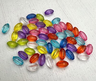 50 x Acrylperle oval , gewellt, 12mm x 6mm Farbmix Bead DIY Perlen NEU