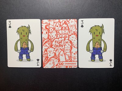 Swap Playing Card   CHURN MONSTERS    Lot of 2   Black Threes