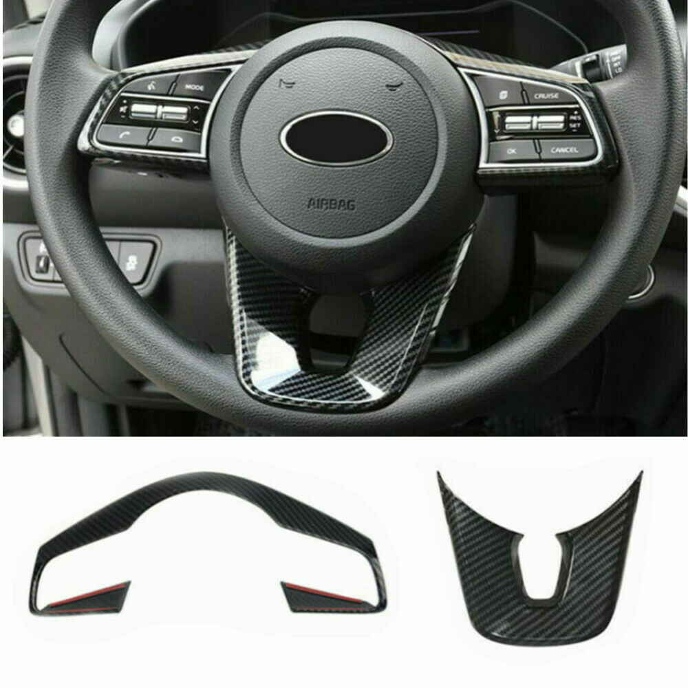 2x Carbon Fiber style Steering Wheel Cover Decor Trim For Kia Forte/K3