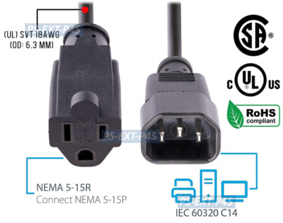 Adaptateur Prise IEC C14 Vers C9 - Convertisseur Mâle C14 Vers Femelle C9 - 15A/125V