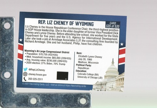 Tarjetas fascinantes 2021 Congreso de Estados Unidos #535 Liz Cheney GOP WYOMING FUTURE POTUS? - Imagen 2 de 2