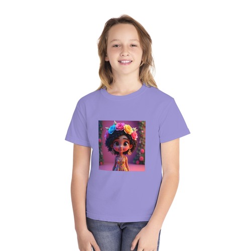 Colorful Floral Boho Chic Youth Midweight Tee, Stylish Shirt,Gift for Girls, - Picture 25 of 34