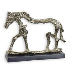 Skulptur PFERD Sockel ALUMINIUM Deko HORSE Tier  20cm Figur STATUE JMA168.2