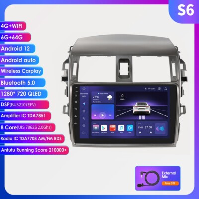9'' Car Stereo Radio GPS Wifi Android 12 DSP for Toyota Corolla E140 E150 6+64GB