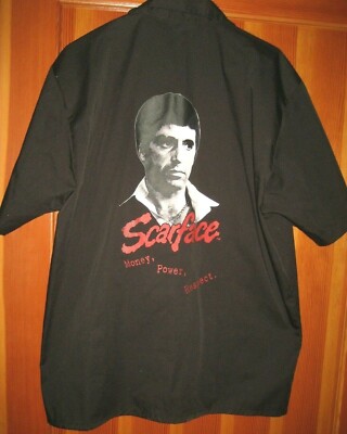 Scarface Al Pacino Black Button Down Shirt--''Money, Power, Respect''--Size M--NEW