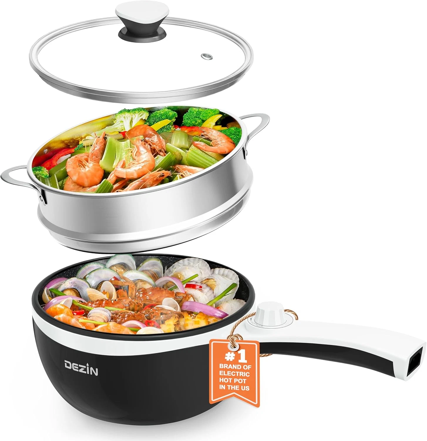 Hot Pot Electric with Steamer Upgraded, Non-Stick Sauté Pan, Rapid Noodles Elect