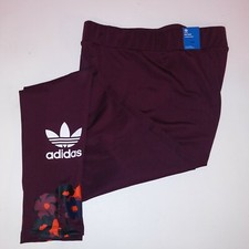 Adidas Originals Leggings Womens Mid Rise Burgundy Orange Logo Trefoil Tight