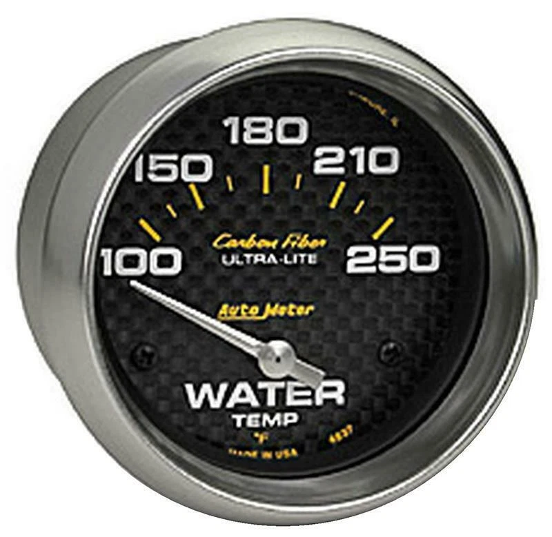 Auto Meter Carbon Fiber Series Water Temperature Gauge 2-5/8" Electric 100-250°F