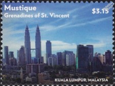 KUALA LUMPUR Petronas Towers/Skyline/Skyscrapers/Buildings Stamp (2015 Mustique)
