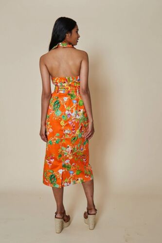 Rachel Antonoff Size 12 Orange Halter Jessy Dress in Dancing Vines Floral Print - Picture 4 of 8