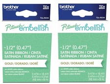 Genuine Brother P-Touch Embellish Satin Ribbon Gold On White TZe-R234 - Lot of 2