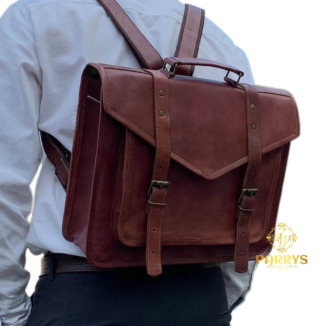 Real Vintage Leather Laptop Messenger Convertible Backpack Unisex Bag 